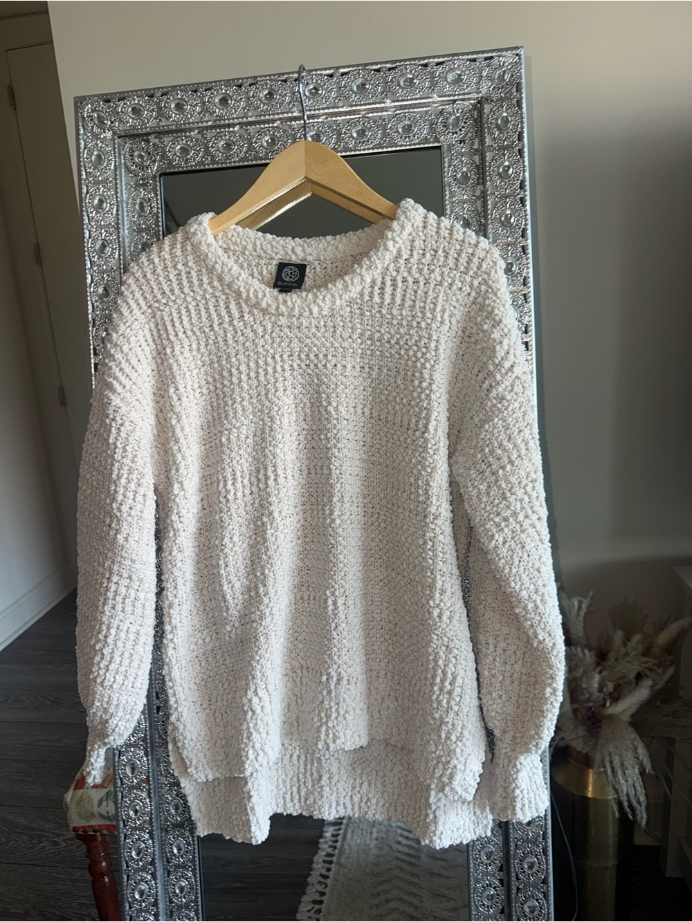 bobeau Cream Textured Crewneck Sweater
